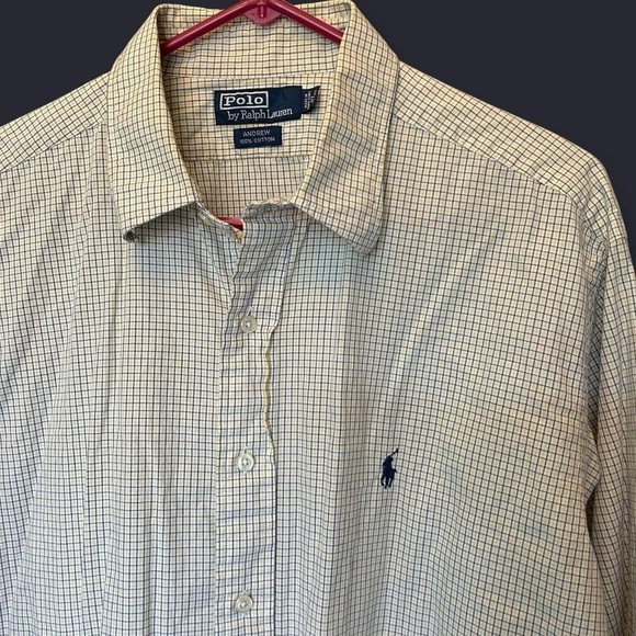Polo Ralph Lauren Andrew Button-Down Shirt – Yellow & Blue Check – Size 17 32/33 - Picture 1 of 8